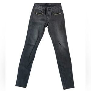 A393 Rock & Republic Jeans Black Gold Accent Midrise skinny sz 2